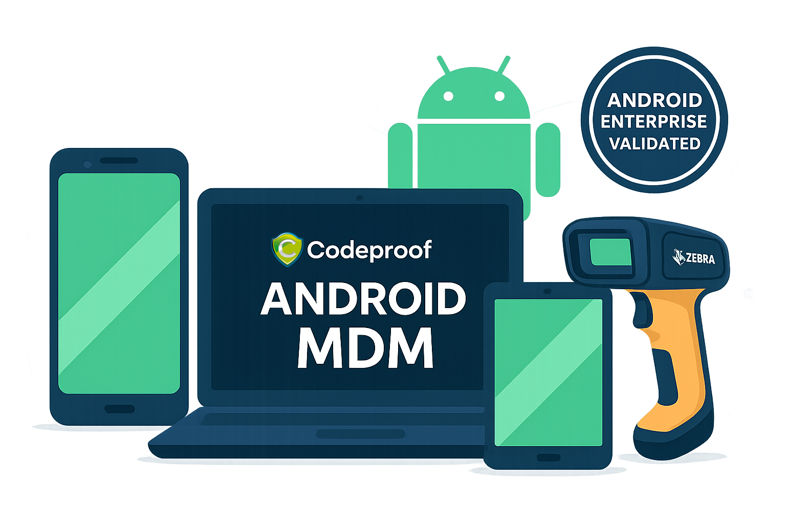 Codeproof Android MDM console for Android Enterprise, AOSP and rugged fleets